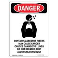 Signmission OSHA Danger Sign, 14" Height, Aluminum, PORTRAIT Contains Asbestos Fibers, Portrait OS-DS-A-1014-V-2052